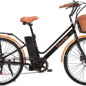 Bicicletta elettrica BIWBIK modello Gante 36V 12Ah con batteria agli ioni di litio, colore nero.