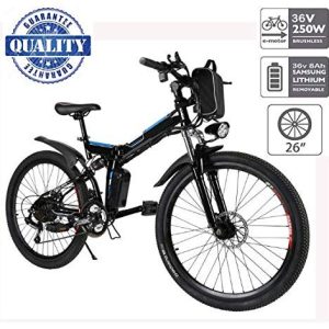 Bicicletta elettrica Hiriyt da 26″ – Mountain bike pieghevole con batteria al litio ad alta capacità da 36 V 250 W – Bicicletta leggera da città con mozzo a 21 velocità
