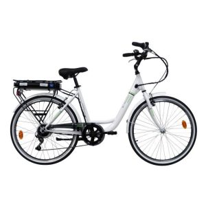 Bicicletta elettrica ORUS E 4000 – Batteria Samsung 8AH/26V 250W – Cambio Shimano a 6 velocità – Autonomia 40/45 km – Colore bianco