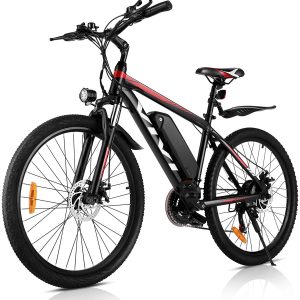 VIVI Bicicletta elettrica da montagna da 26" 250W 36V 10.4Ah rossa, bici da trasporto con batteria rimovibile, 25 MPH, 21 velocità, e-bike per adulti