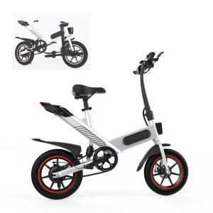 Bicicletta elettrica a pedalata assistita Y-one, pieghevole, con batteria da 36 V 10 Ah, ruote da 14 pollici e 3 modalità di guida, spina europea, colore bianco.