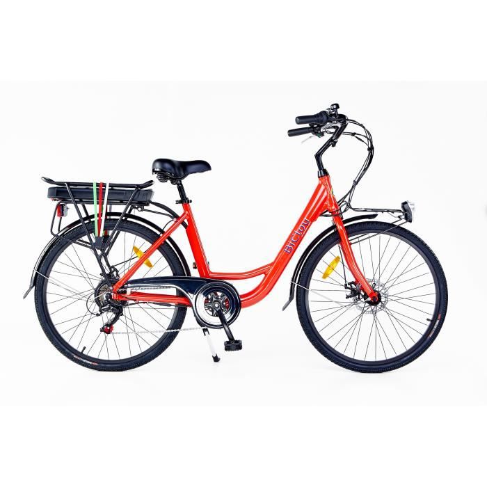 Bicicletta elettrica BiClou Porteur 26 rossa: motore posteriore da 250 W, batteria da 280 Wh - ruote da 26 pollici - autonomia di 40 km - 3 anni di garanzia - immagine 2