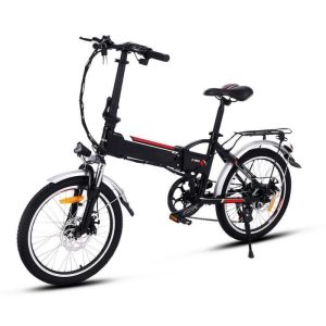 Bicicletta elettrica da montagna ANCHEER 250W, velocità 22-30 km/h, batteria 8AH/36V, telaio pieghevole da 20 pollici, autonomia ≥45 km, 7 velocità, colore nero.